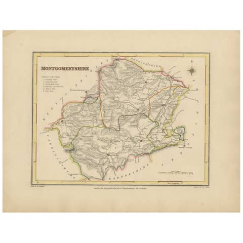 Old Map of Montgomeryshire by 1844 – Welshpool Llanidloes Newtown Machynlleth