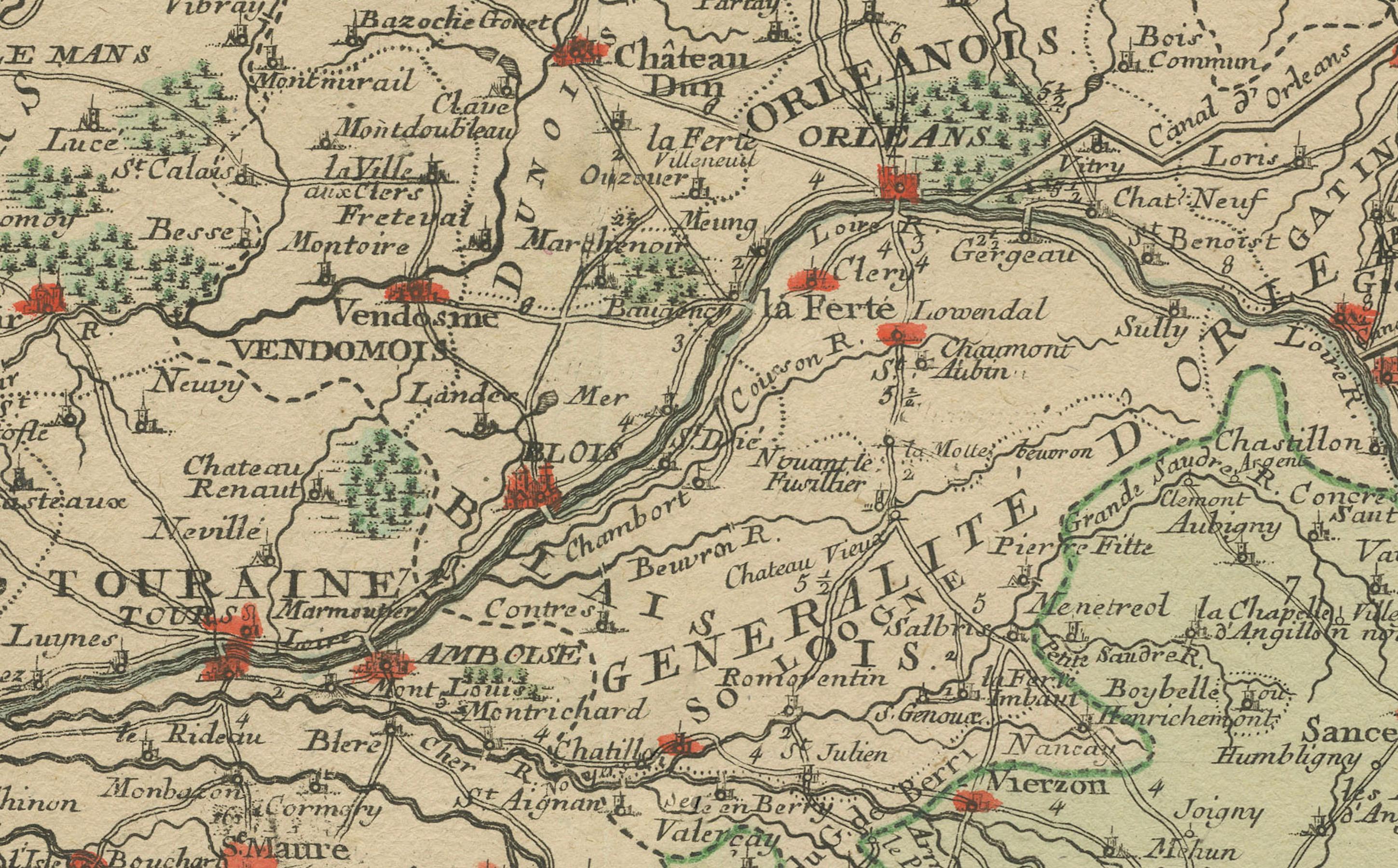 Engraved Old Map of Part of France: Poitou, Berry, Bourbonnais, and Nivernais in 1768 For Sale
