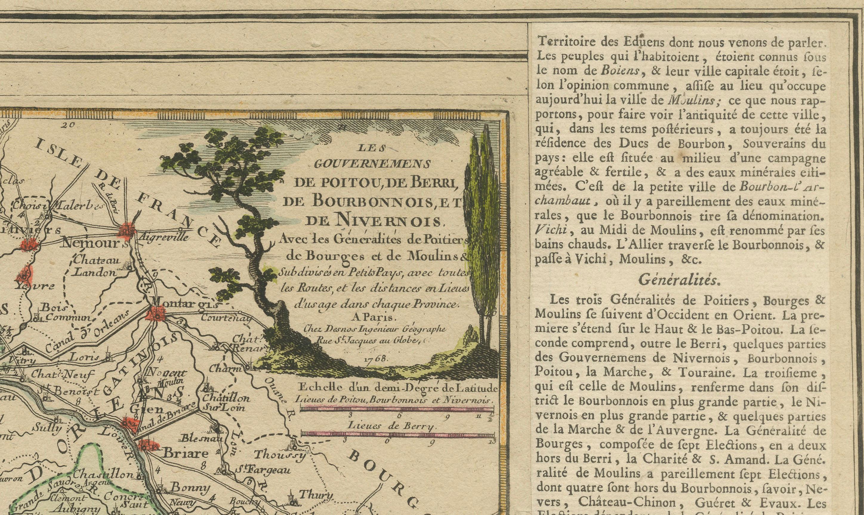 Old Map of Part of France: Poitou, Berry, Bourbonnais, and Nivernais in 1768 In Good Condition For Sale In Langweer, NL