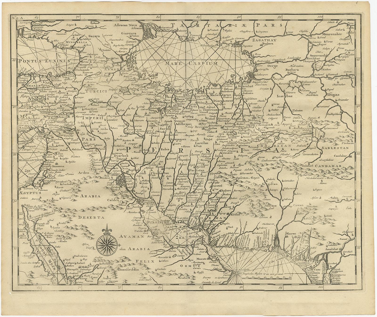 Alte Karte von Persien, einschließlich des Kaspischen Meeres und eines Teils der arabischen Halbinsel, 1726 im Zustand „Gut“ im Angebot in Langweer, NL