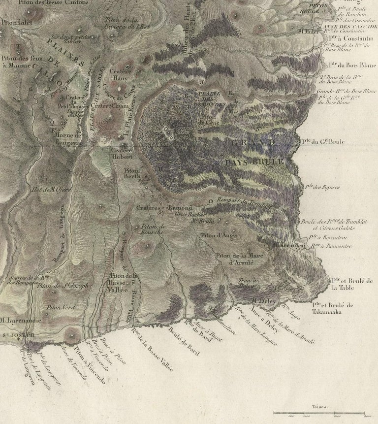 Old Map of Piton de la Fournaise, a Shield Volcano on Eastern Réunion Island For Sale at 1stDibs