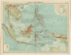 Old Map of South East Asia Showing the Malay Archipelago, incl Borneo etc, 1922