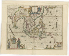 Original Blaeu Map of Southeast Asia from India to Tibet and Japan to New Guinea