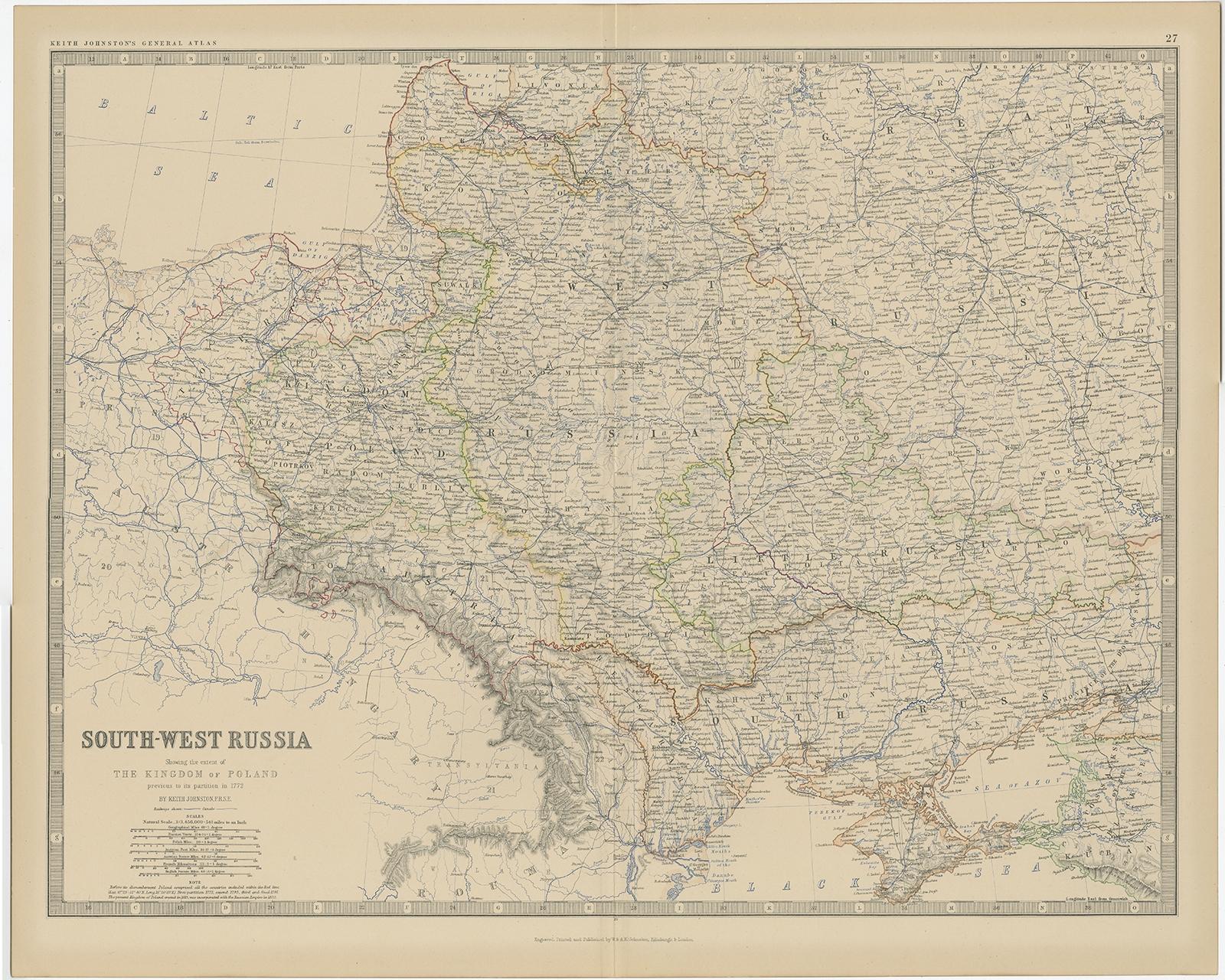 Antique map titled 'South-West Russia'.

Old map of southern Russia, also showing the extent of the Kingdom of Poland. This map originates from 'The Royal Atlas of Modern Geography, Exhibiting, in a Series of Entirely Original and Authentic Maps,