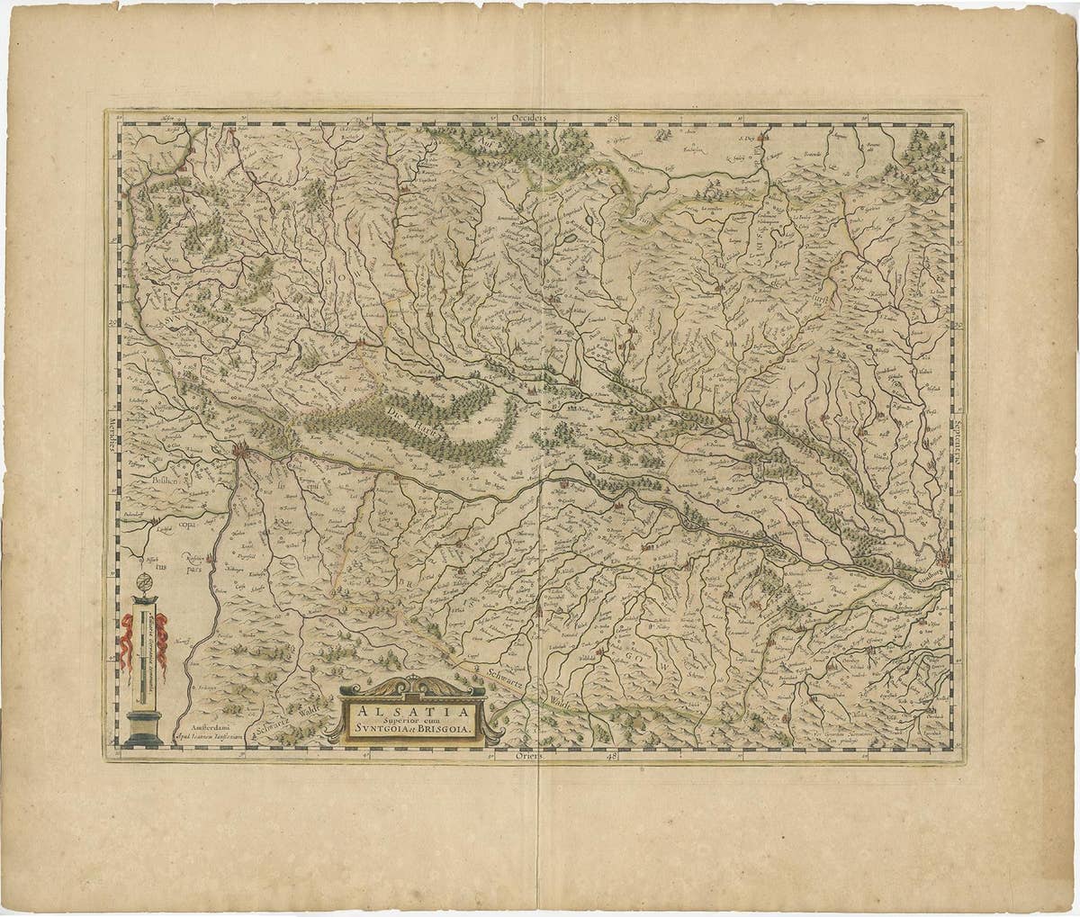 Old Map of the Alsace 'Elzas' Region with Lotharingen 'Lorraine', France, c1650