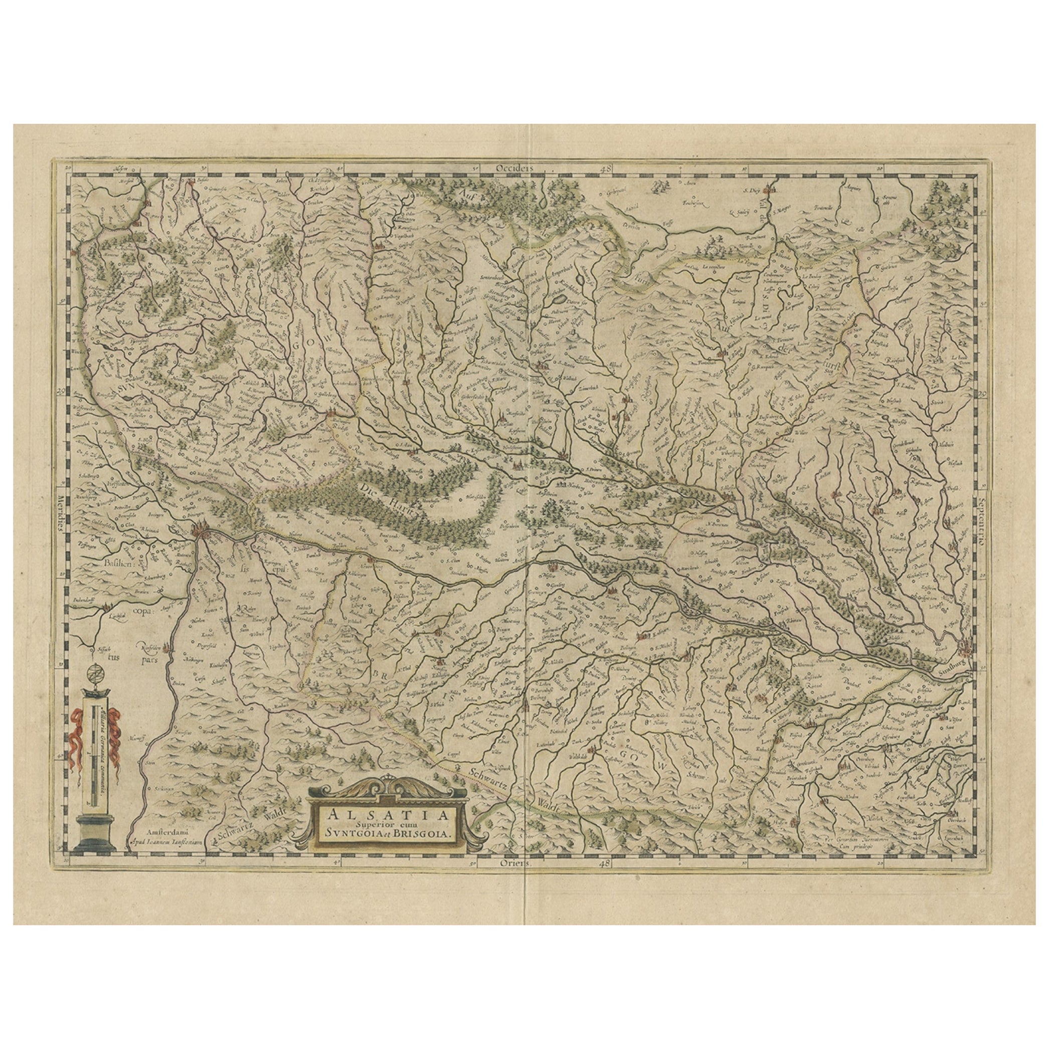 Old Map of the Alsace 'Elzas' Region with Lotharingen 'Lorraine', France, c1650
