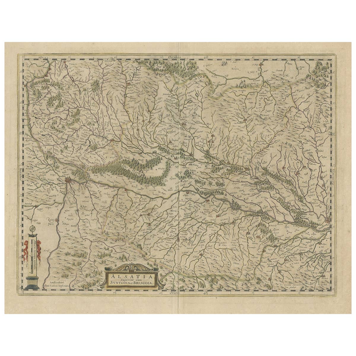 Old Map of the Alsace 'Elzas' Region with Lotharingen 'Lorraine', France, c1650