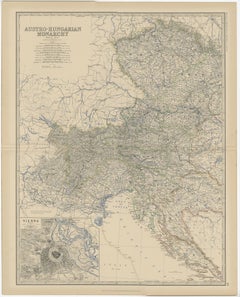 Old Map of the Austro-Hungarian Monarchy with an Inset of Vienna, 1882
