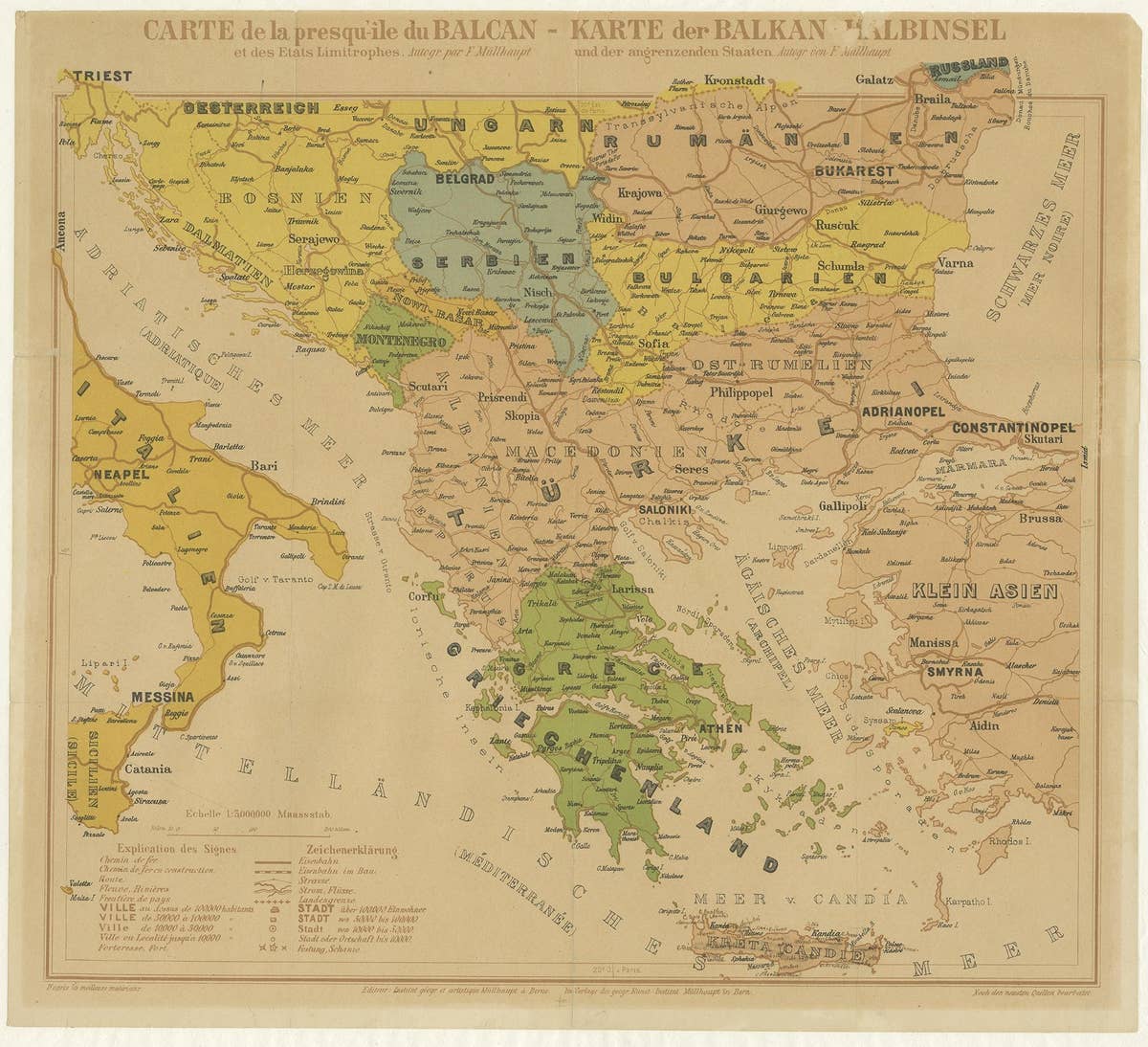 Old Map of the Balkans Incl Greece, Turkey, Serbia, Montenegro, Bulgaria, C.1900