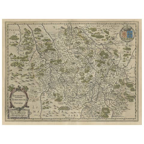 Old Map of the Bourbonnais Region of France, ca.1630