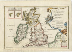 Old Map of the British Isles with the Faroes and Shetlands, Showing Cock Fights