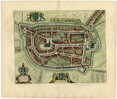 Old Map of the City of Franeker, Friesland by the Famous Mapmaker Blaeu, 1652