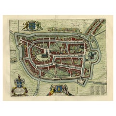 Vecchia mappa della città di Franeker, Frisia, realizzata dal famoso cartografo Blaeu, 1652