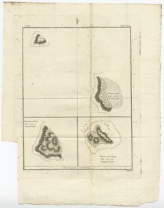 Old Map of the Cook Islands Takutea, Atiu, Mangaiac and Tubuai, Polynesia, 1781