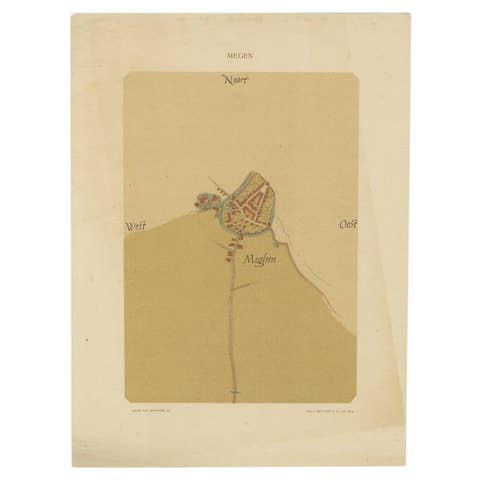 Old Map of the Dutch City of Megen in Holland, 1916