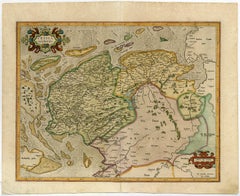 Ancienne carte des provinces néerlandaises du Friesland et de Groningen, Pays-Bas, 1604