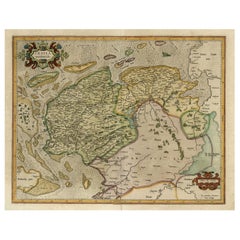 Mapa antiguo de las provincias holandesas de Frisia y Groninga, Países Bajos, 1604