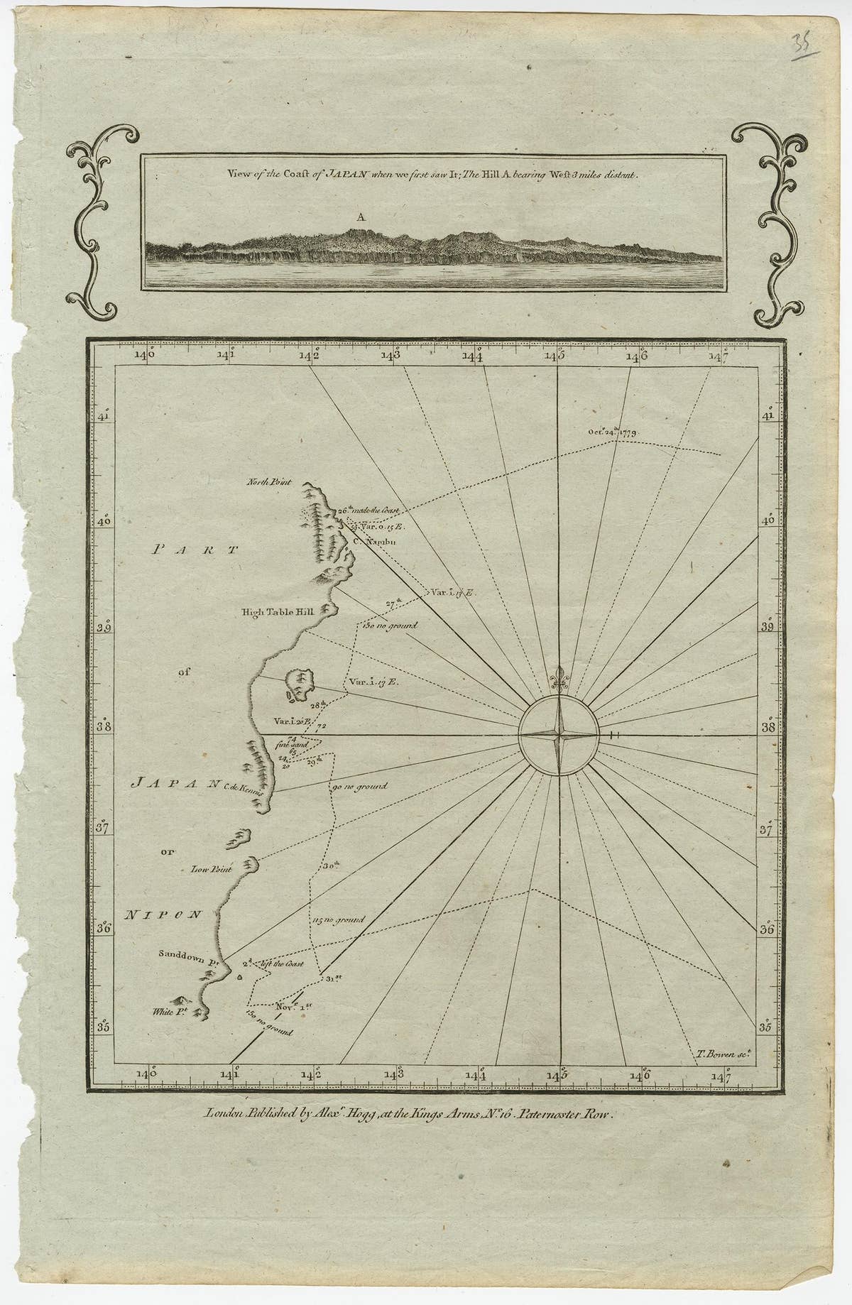 Old Map of the East Coast of Honshu with an Inset, Japan, c.1785