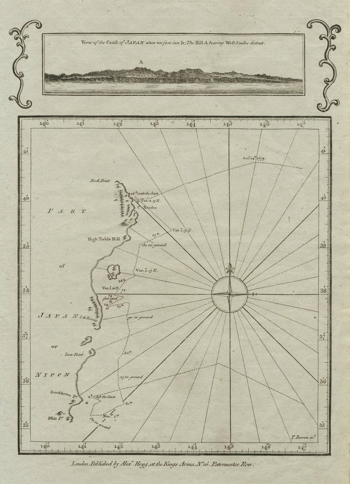Old Map of the East Coast of Honshu with an Inset, Japan, c.1785