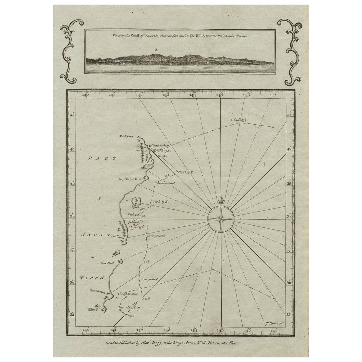 Old Map of the East Coast of Honshu with an Inset, Japan, c.1785
