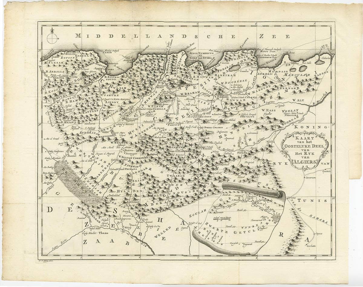 Old Map of the Eastern Region of the Kingdom of Algiers, Algeria, 1773
