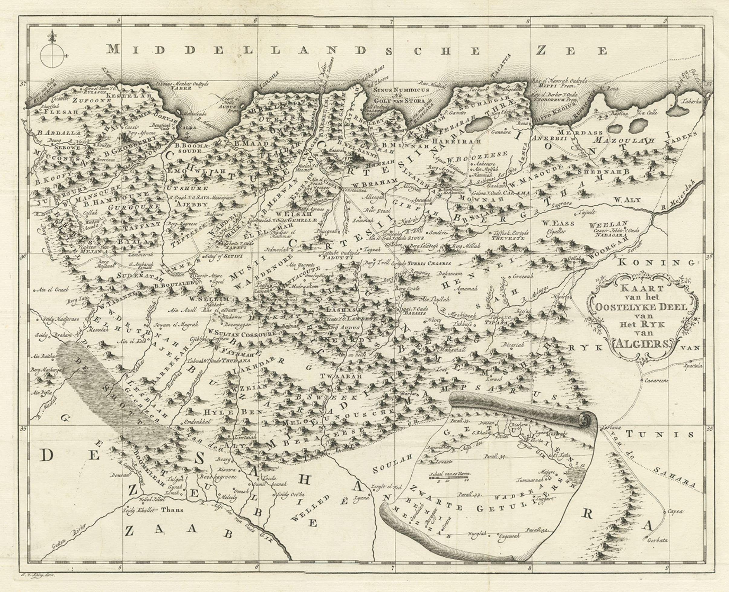 Ancienne carte de la région orientale du Royaume-Uni d'Alger, Algérie, 1773 Bon état - En vente à Langweer, NL