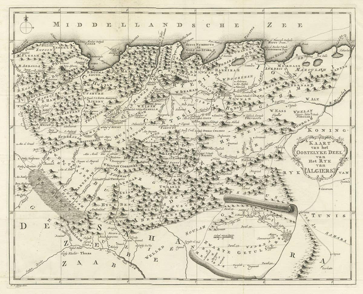 Old Map of the Eastern Region of the Kingdom of Algiers, Algeria, 1773