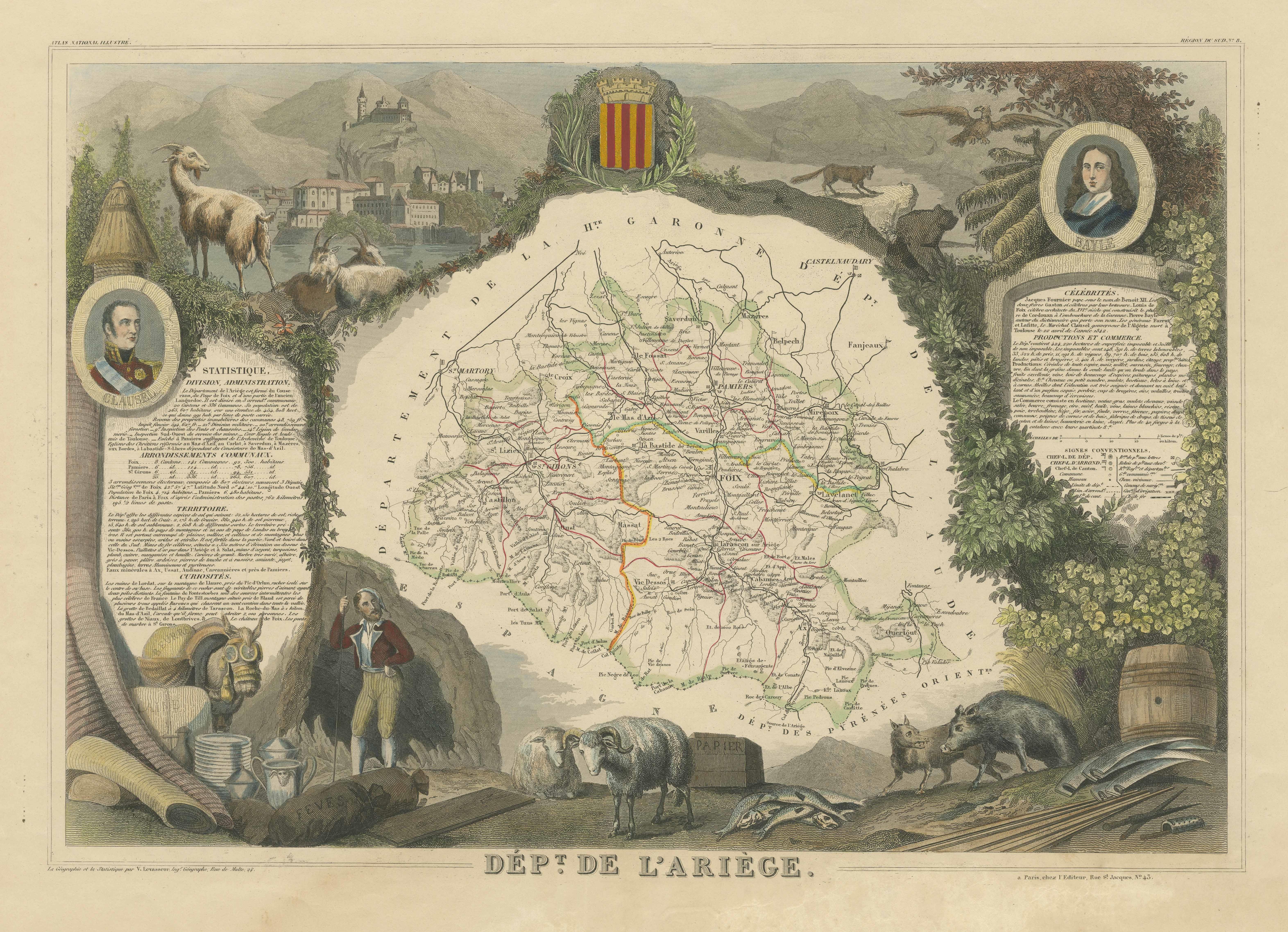 Alte Karte des französischen Departements Ariège, Frankreich im Zustand „Gut“ im Angebot in Langweer, NL
