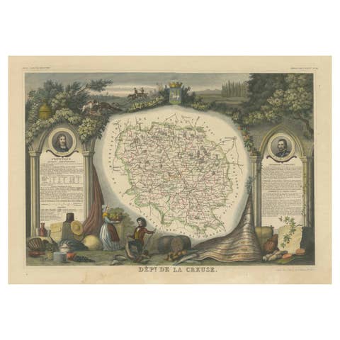 Old Map of the French department of Creuse, France
