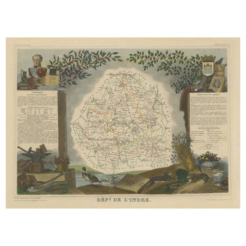 Old Map of the French Department of Indre, France