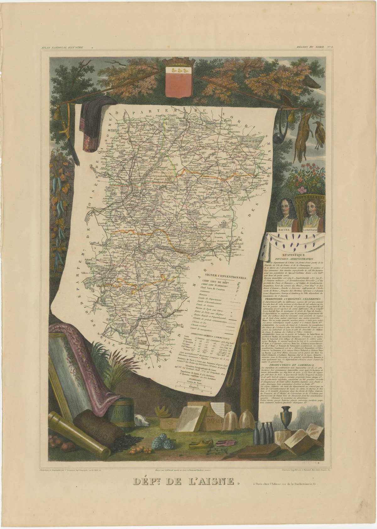 Old Map of the French department of l'Aisne, France