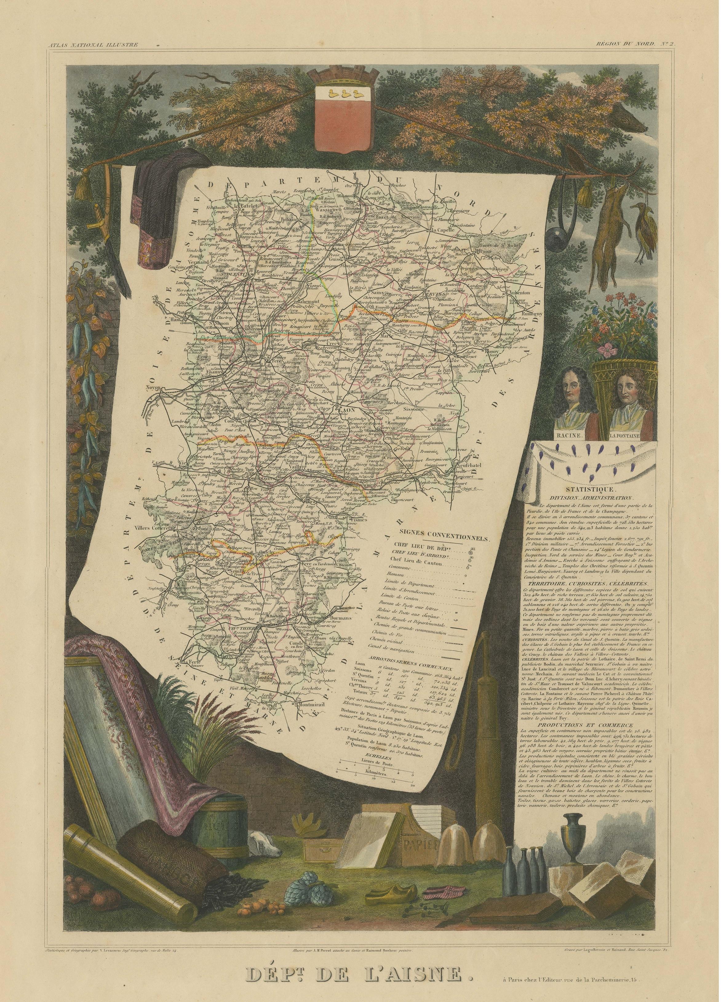 Old Map of the French department of l'Aisne, Frankreich im Zustand „Gut“ im Angebot in Langweer, NL