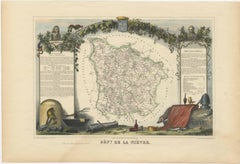 Alte Karte des französischen Departements Nièvre, Frankreich