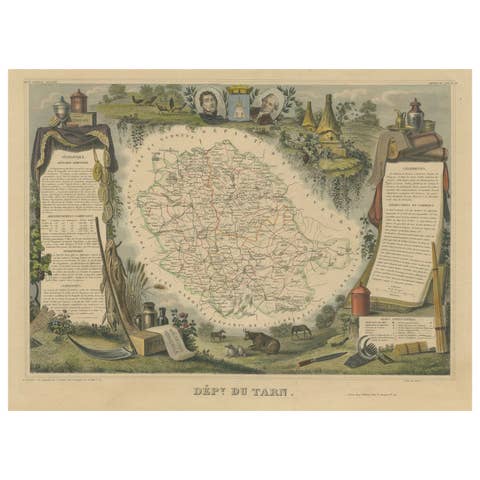 Old Map of the French department of Tarn, France