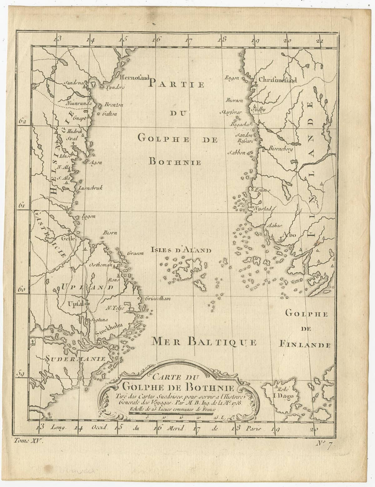 Old Map of the Gulf of Bothnia, the Northernmost Arm of the Baltic Sea, 1759