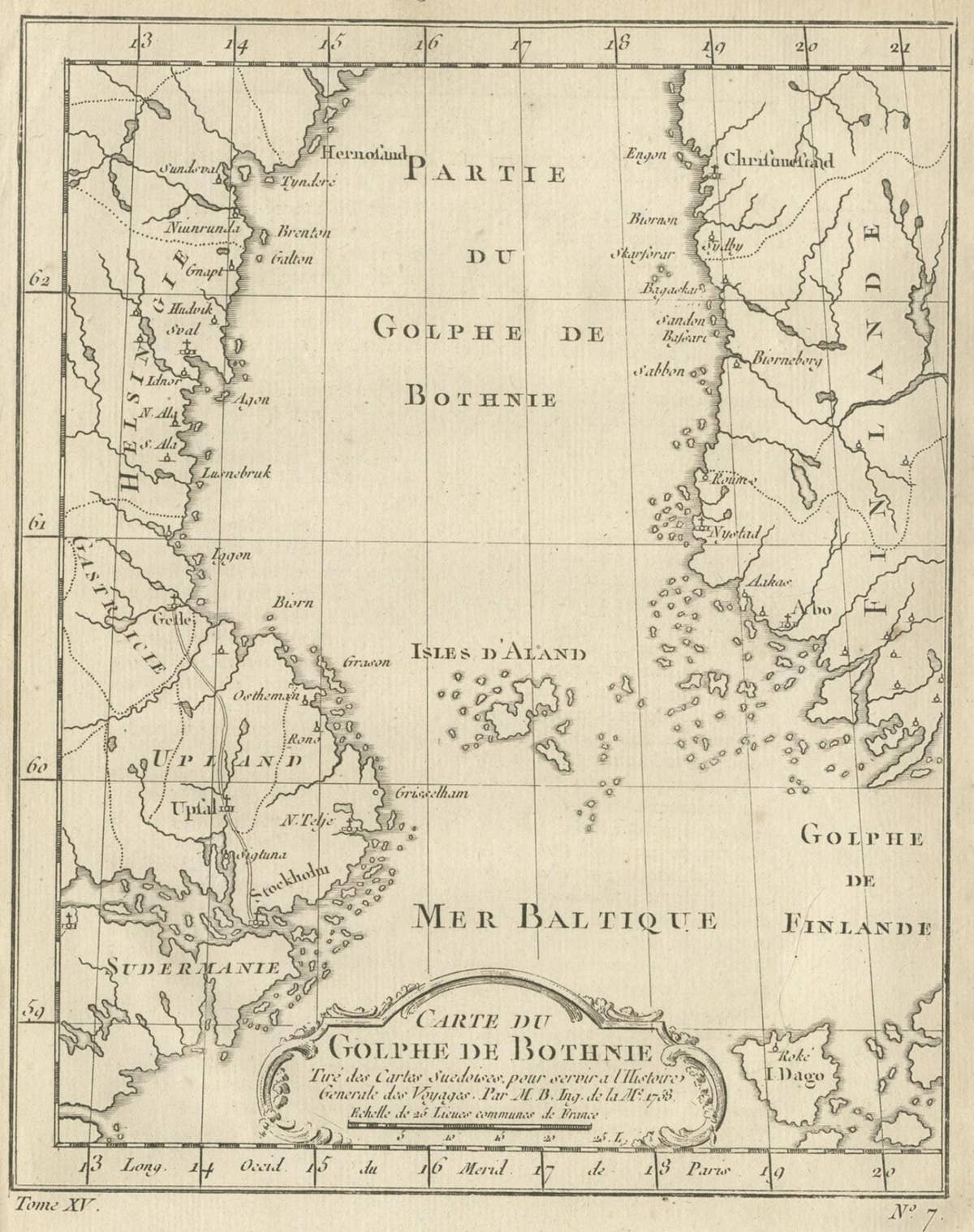 Old Map of the Gulf of Bothnia, the Northernmost Arm of the Baltic Sea, 1759