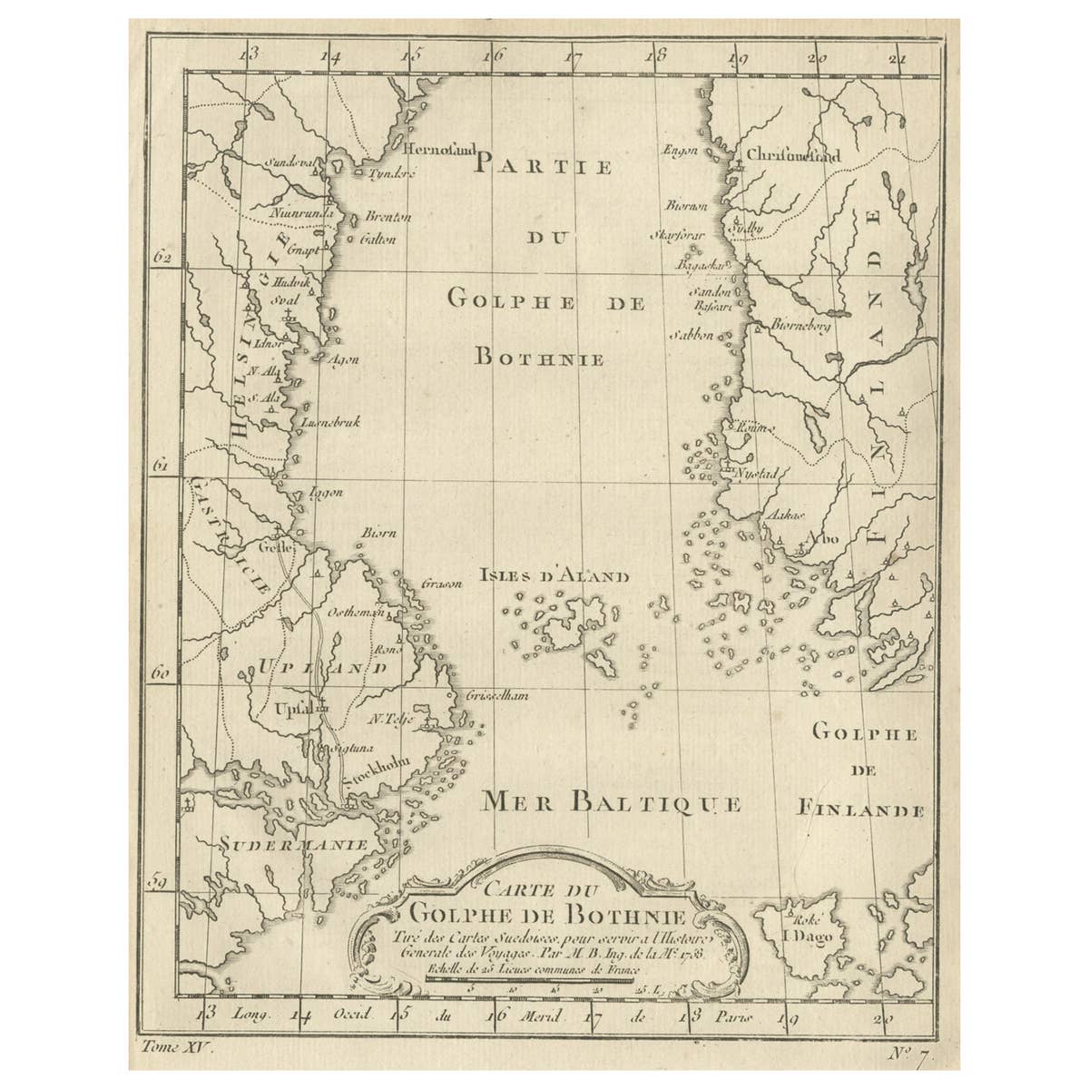 Old Map of the Gulf of Bothnia, the Northernmost Arm of the Baltic Sea, 1759