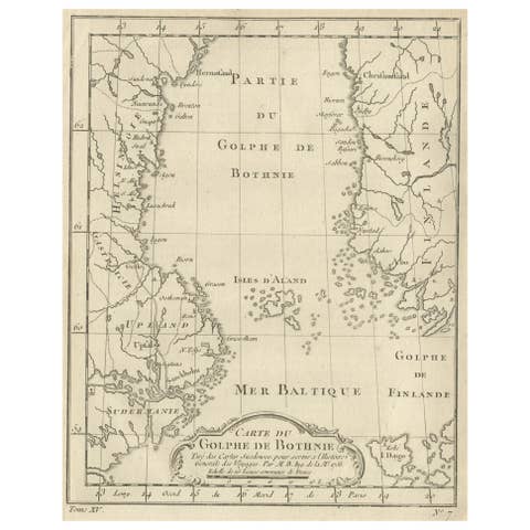 Old Map of the Gulf of Bothnia, the Northernmost Arm of the Baltic Sea, 1759