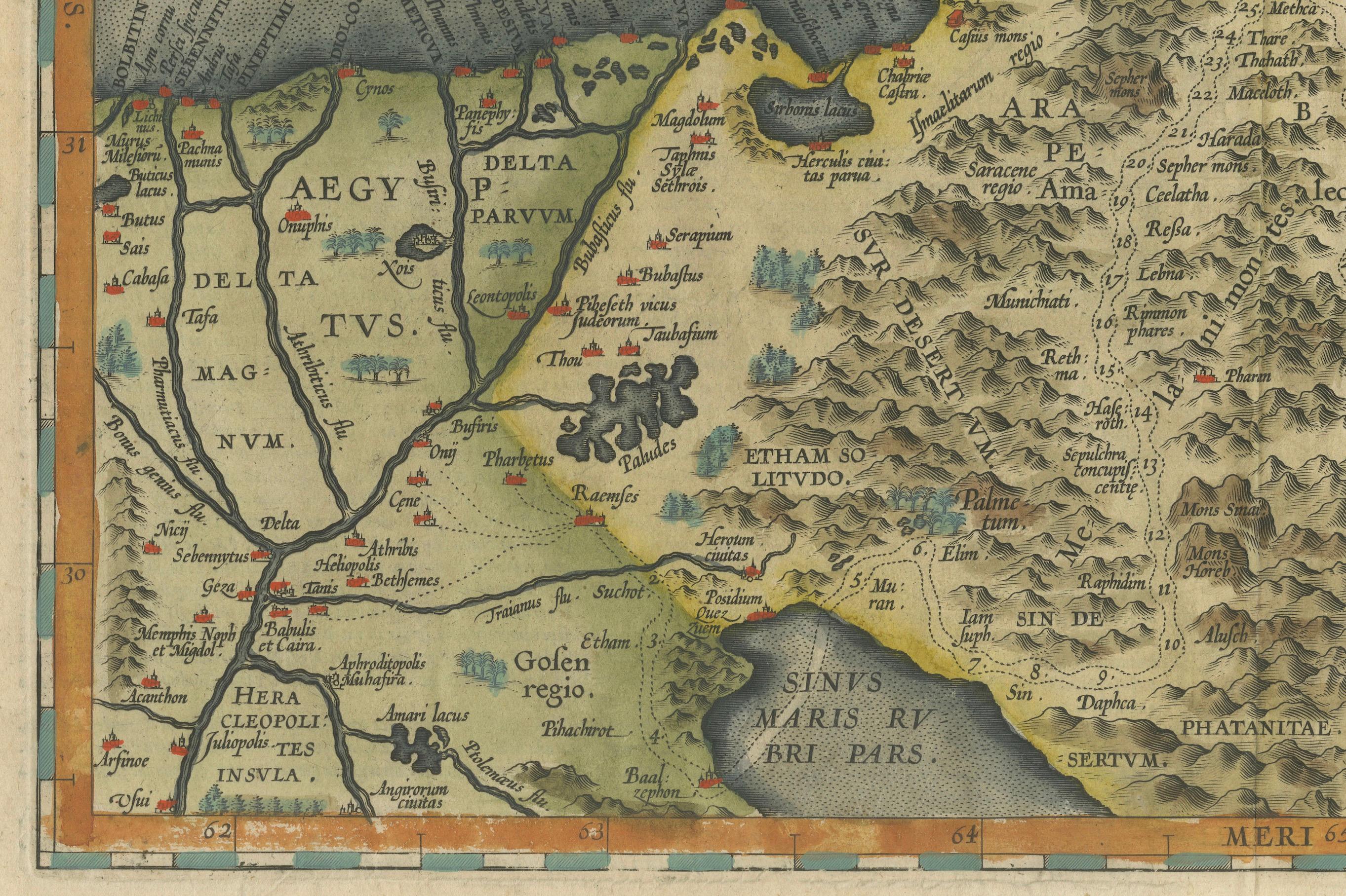 Old Map of the Holy Land, Palestine, Promised Land and Biblical Regions, 1608 In Good Condition In Langweer, NL