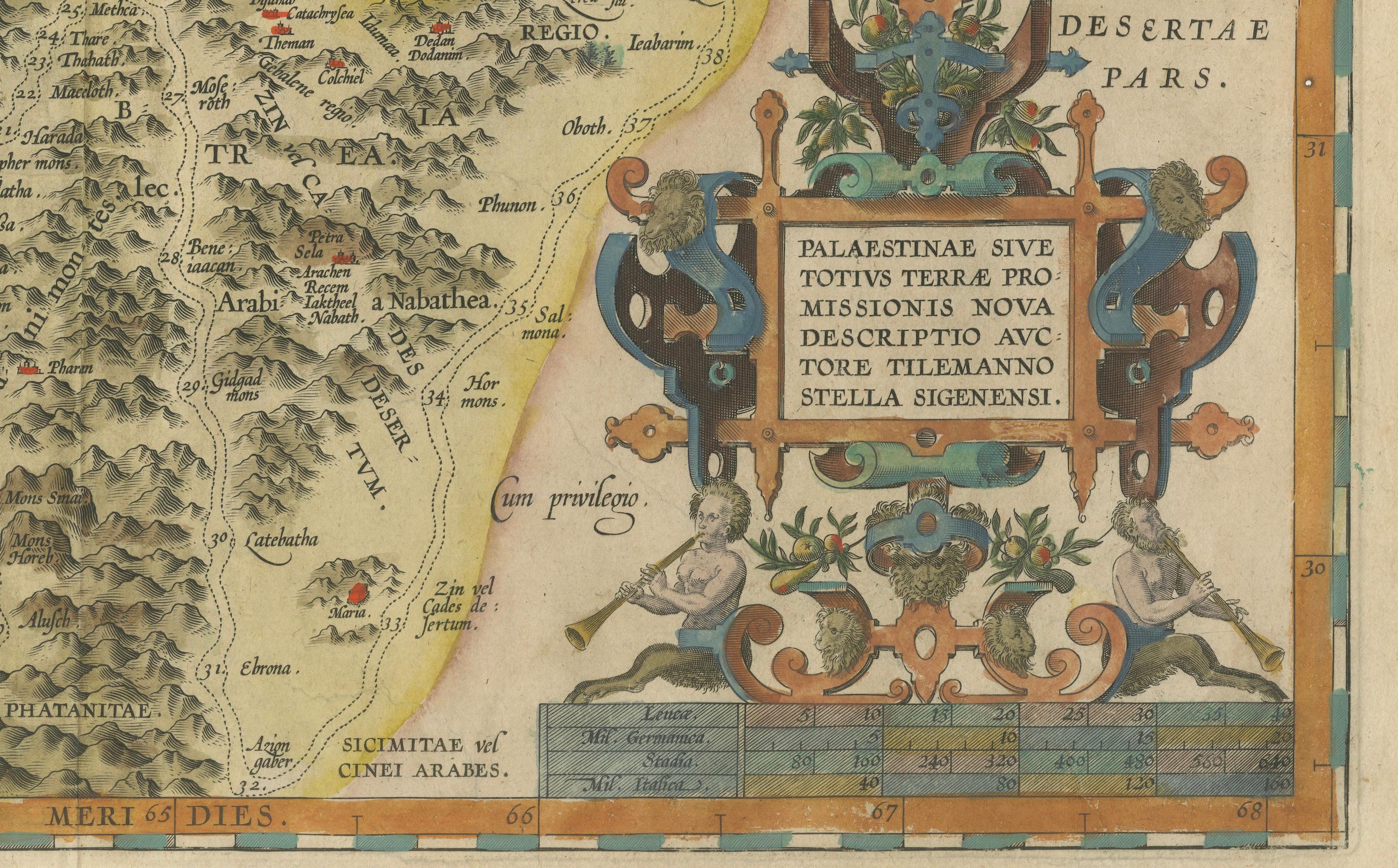 Early 17th Century Old Map of the Holy Land, Palestine, Promised Land and Biblical Regions, 1608