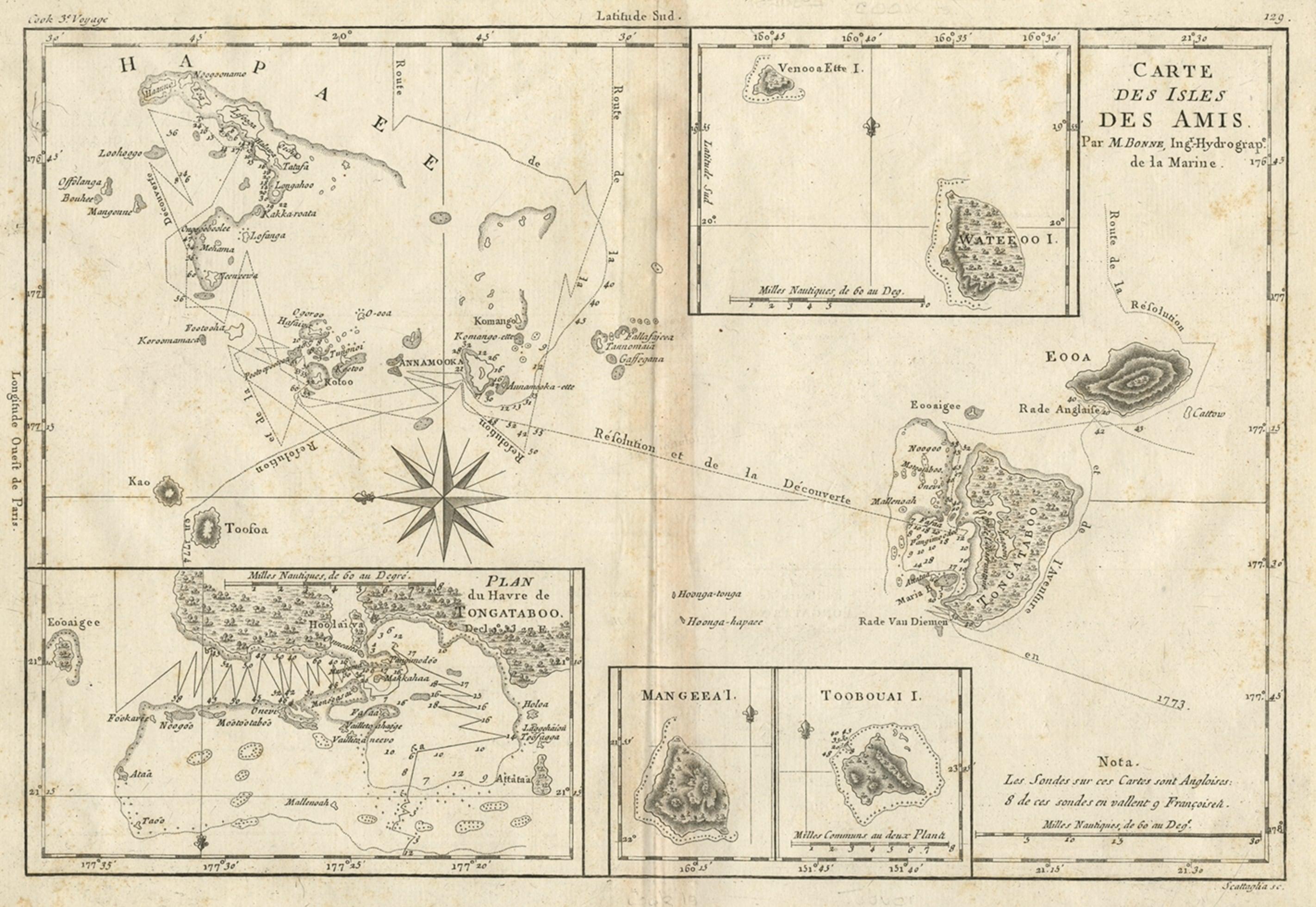 Ancienne carte du royaume de Tonga, également connue sous le nom d'îles amicales, vers 1780 Bon état - En vente à Langweer, NL
