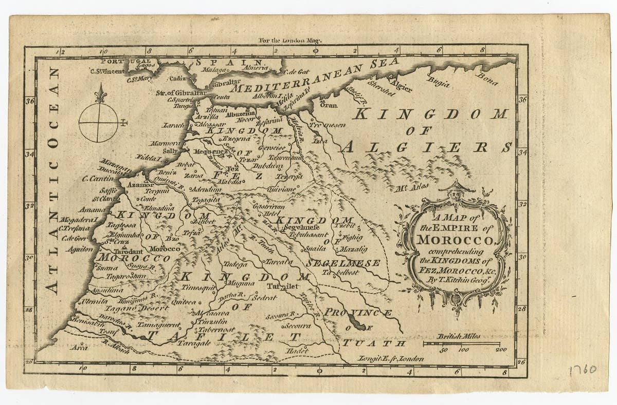 Old Map of the Kingdoms of Fez, Algiers, Segelmese, Tafilet and Morocco, ca.1760