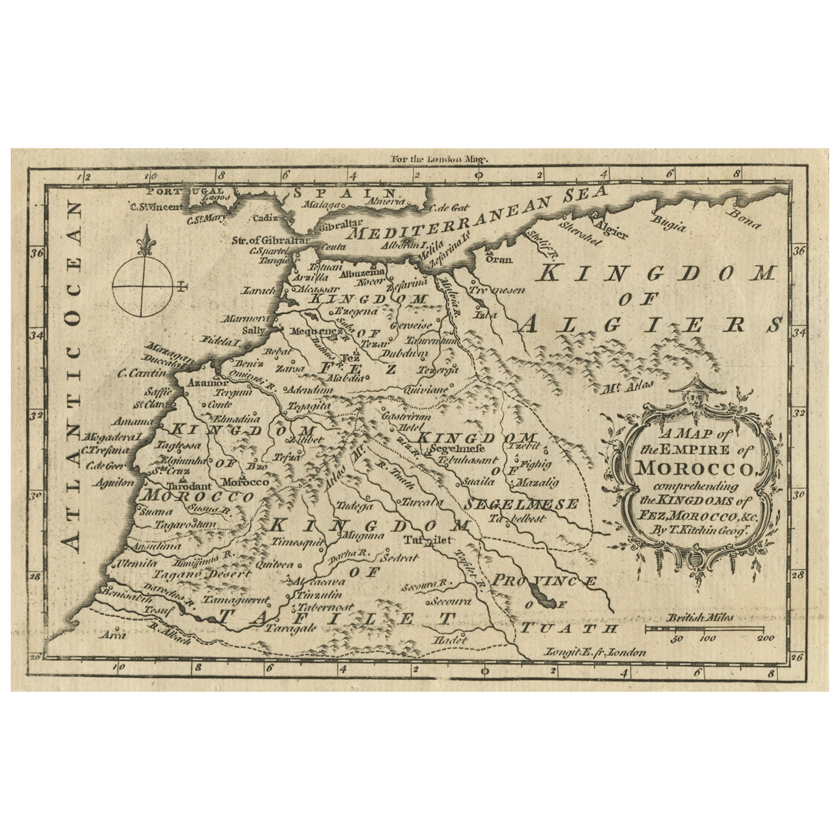 Carte ancienne des royaumes de Fez, d'Alger, de Ségelmese, de Tafilet et du Maroc, vers 1760