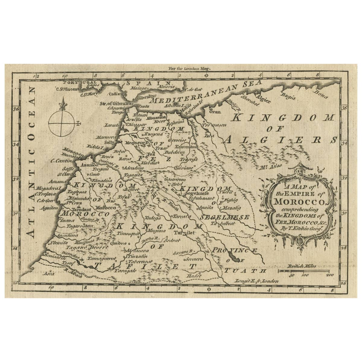 Old Map of the Kingdoms of Fez, Algiers, Segelmese, Tafilet and Morocco, ca.1760