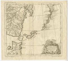 Old Map of The Kurile Islands, from Hokkaido, Japan to Kamchatka, Russia, c.1750