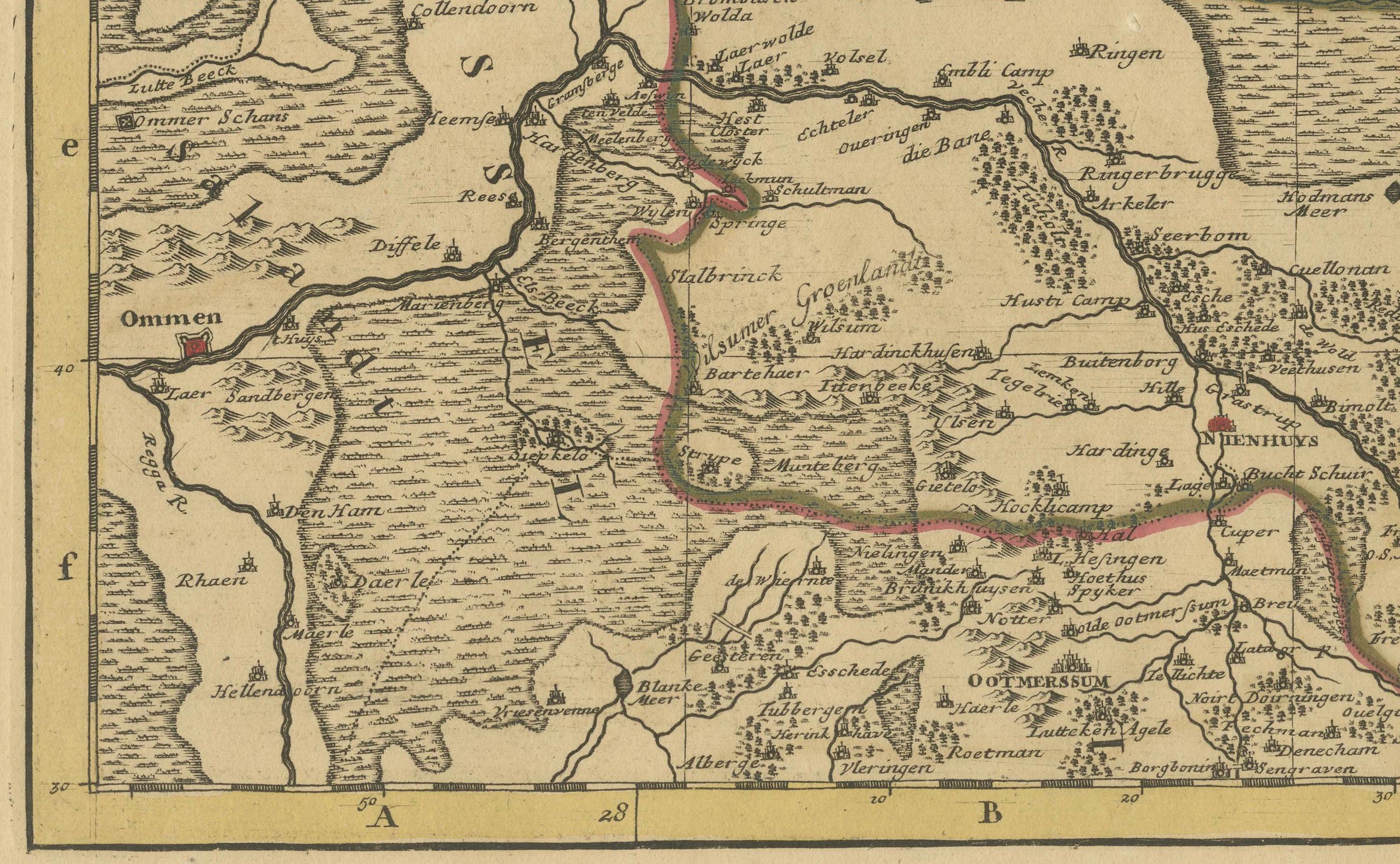 Gravé Ancienne carte de l'évêché inférieur de Münster (1726-1750) par Sanson & Ottens, c.1750 en vente