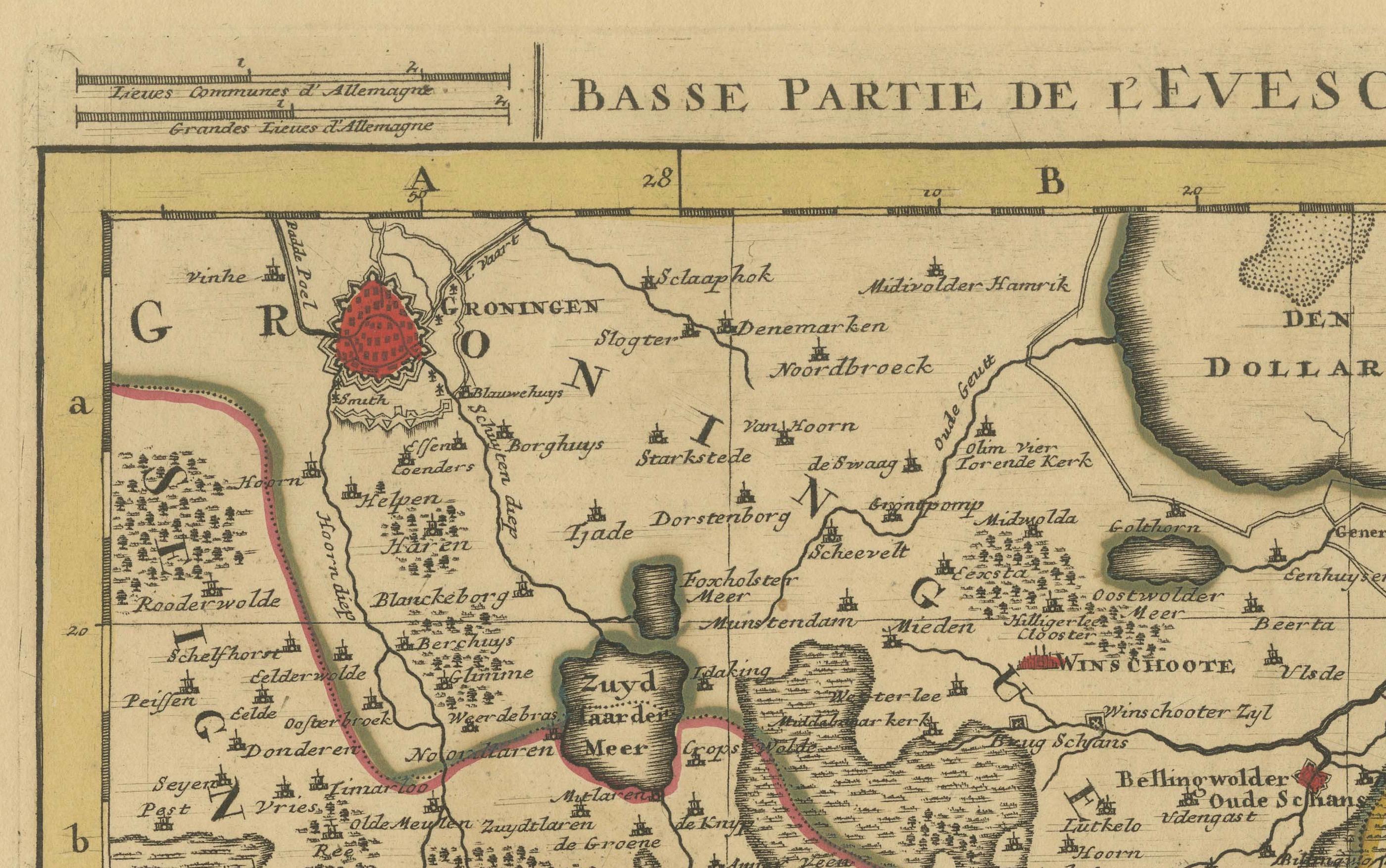 Ancienne carte de l'évêché inférieur de Münster (1726-1750) par Sanson & Ottens, c.1750 Bon état - En vente à Langweer, NL