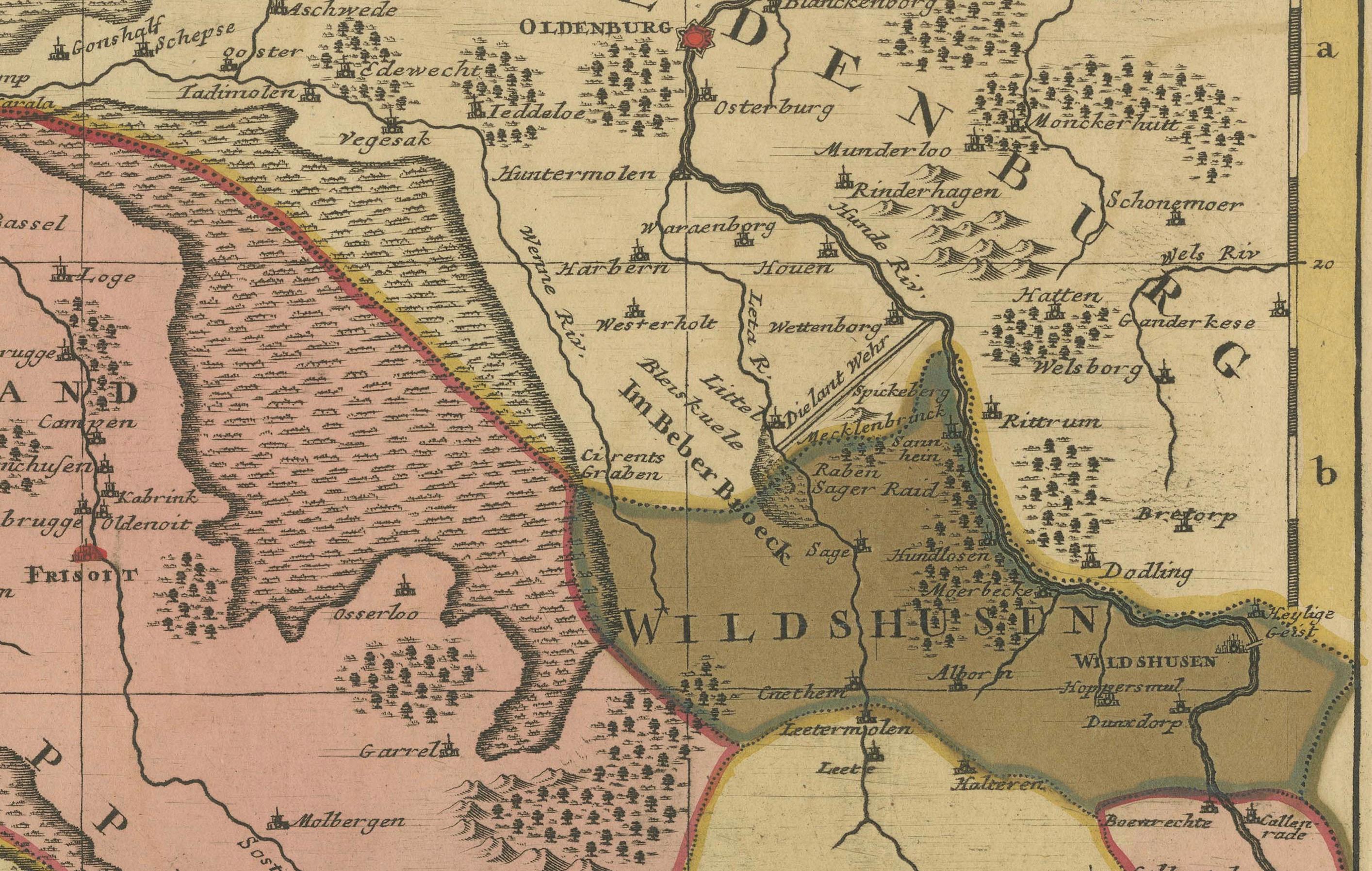 Papier Ancienne carte de l'évêché inférieur de Münster (1726-1750) par Sanson & Ottens, c.1750 en vente