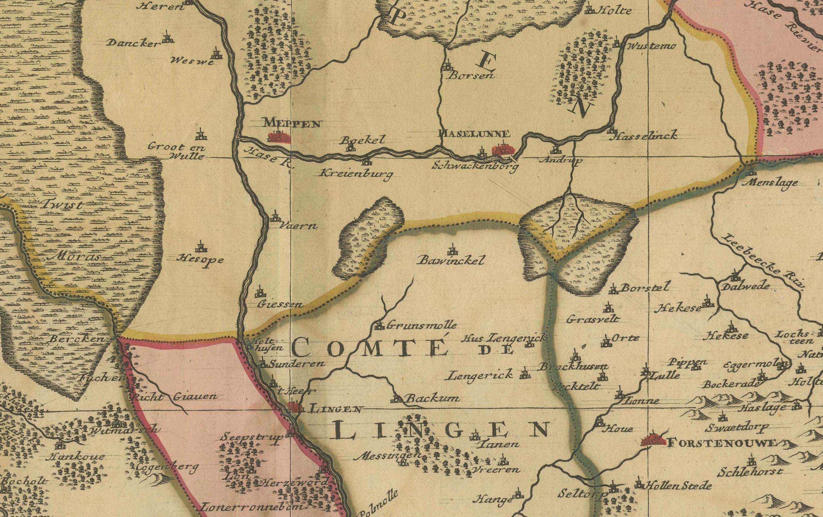 Ancienne carte de l'évêché inférieur de Münster (1726-1750) par Sanson & Ottens, c.1750 en vente 1