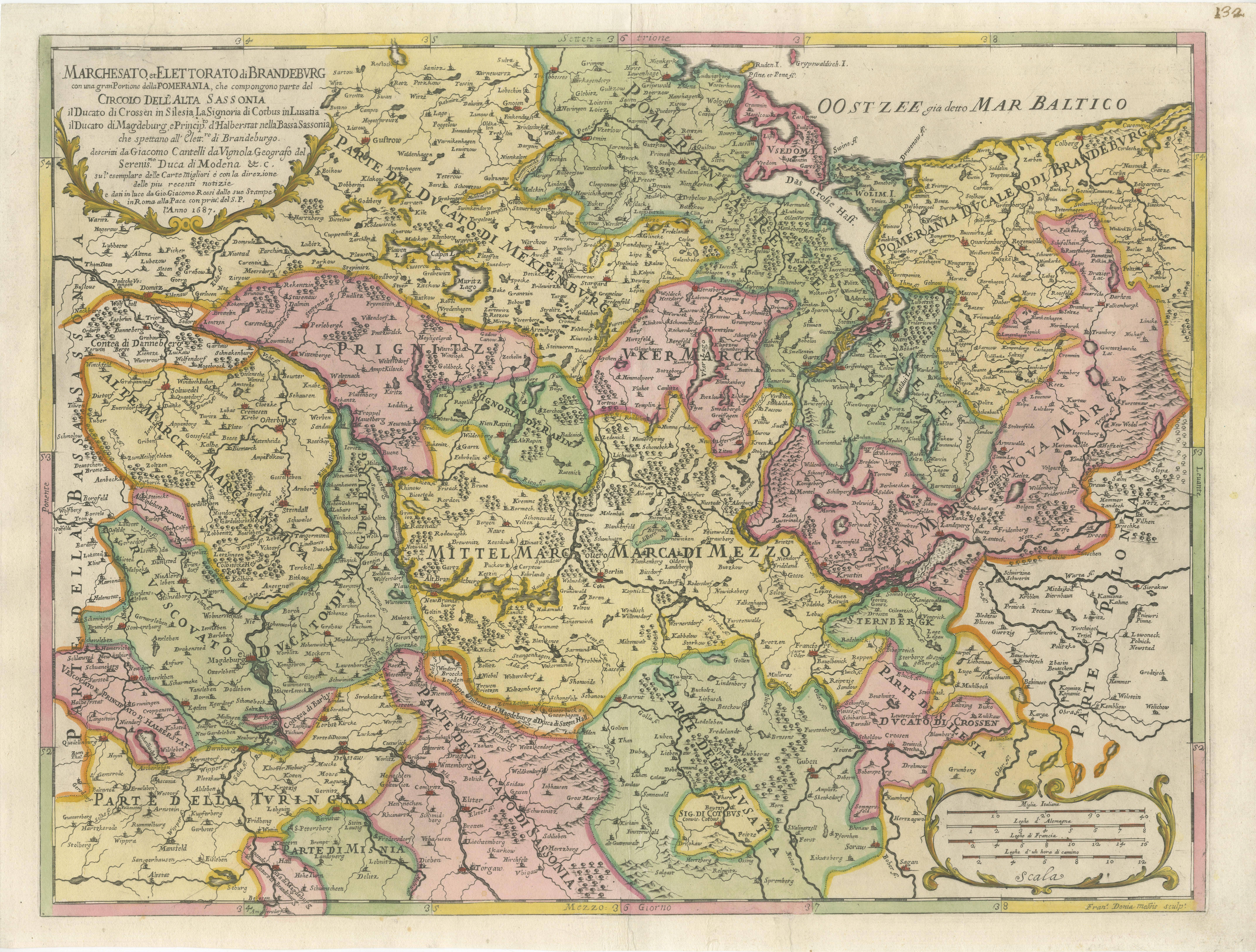Ancienne carte du Margraviate de Brandenburg de Giacomo Cantelli da Vignola, 1687 en vente 4